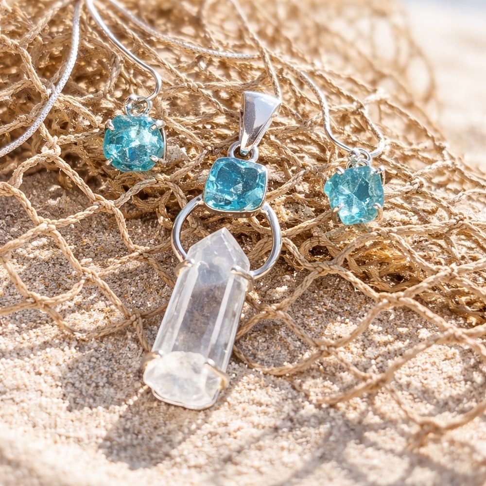 Lemurian Quartz & Apatite Necklace & Earring Set!